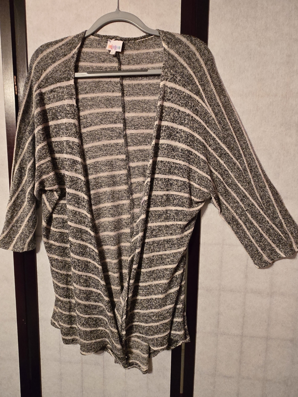 LuLaRoe Open-Front Striped Cardigan - Gray & Cream